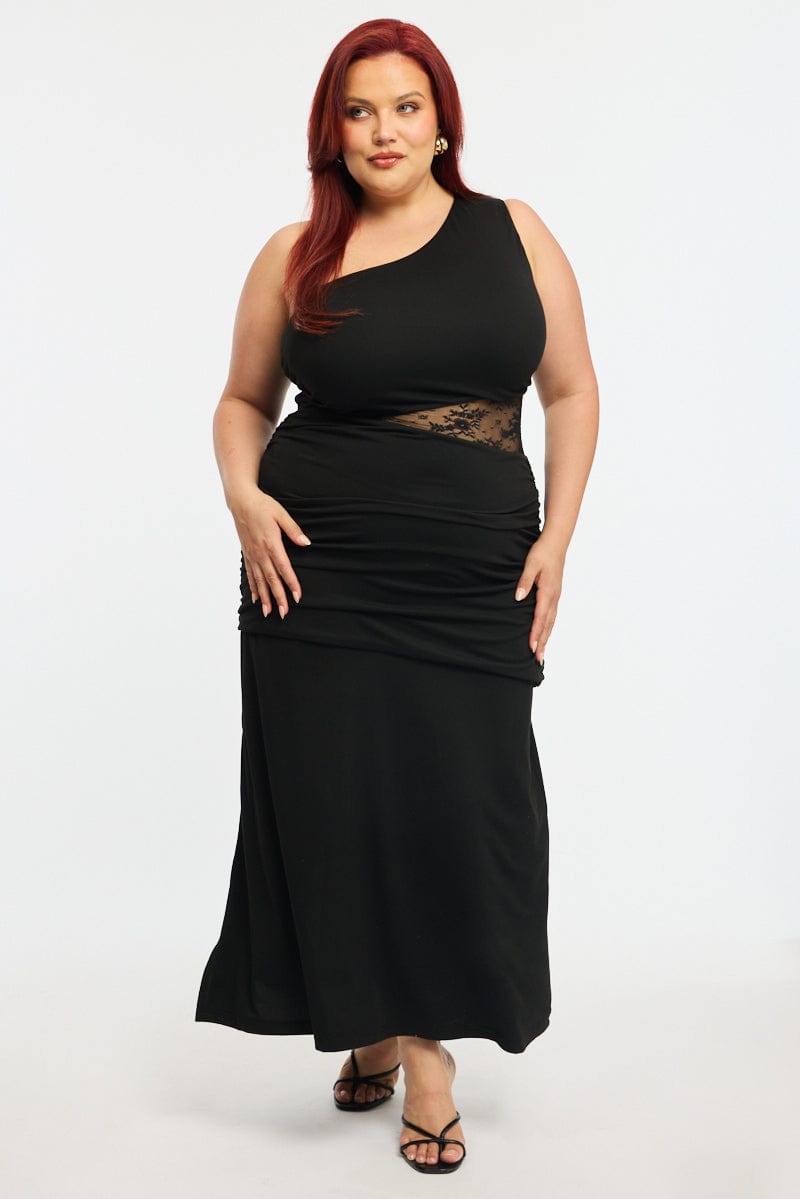 Black One Shoulder Dress Lace Waist | You & All Black One Shoulder Dress Lace Waist | You & All