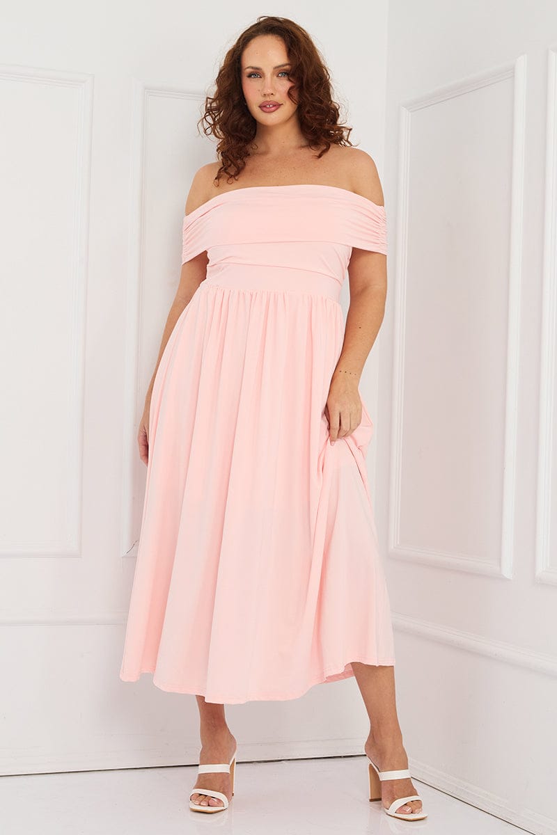Pink Maxi Dress Off Shoulder Jersey