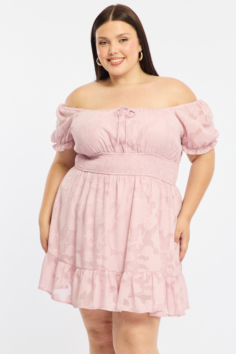 Pink Skater Dress Short Sleeve Jacquard | You & All Pink Skater Dress Short Sleeve Jacquard | You & All
