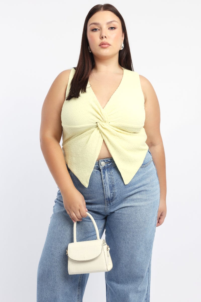 Yellow Textured Top Twist Sleeveless for YouandAll Fashion