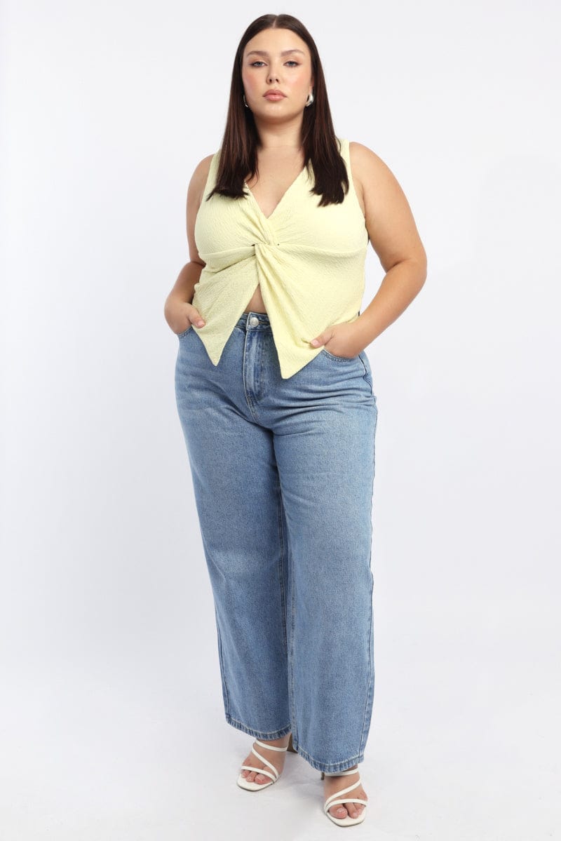 Yellow Textured Top Twist Sleeveless for YouandAll Fashion