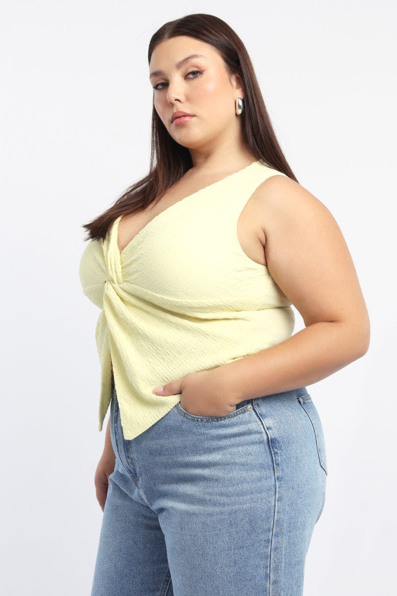 Yellow Textured Top Twist Sleeveless for YouandAll Fashion