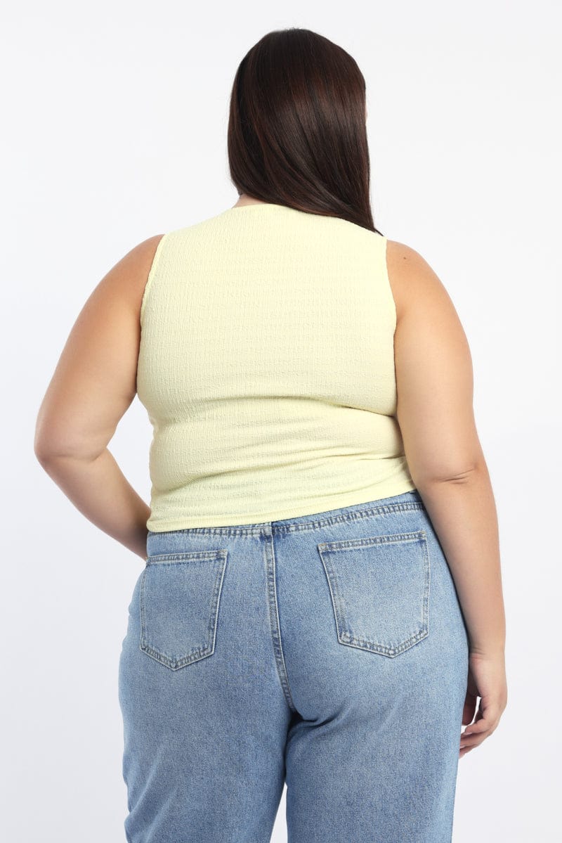 Yellow Textured Top Twist Sleeveless for YouandAll Fashion