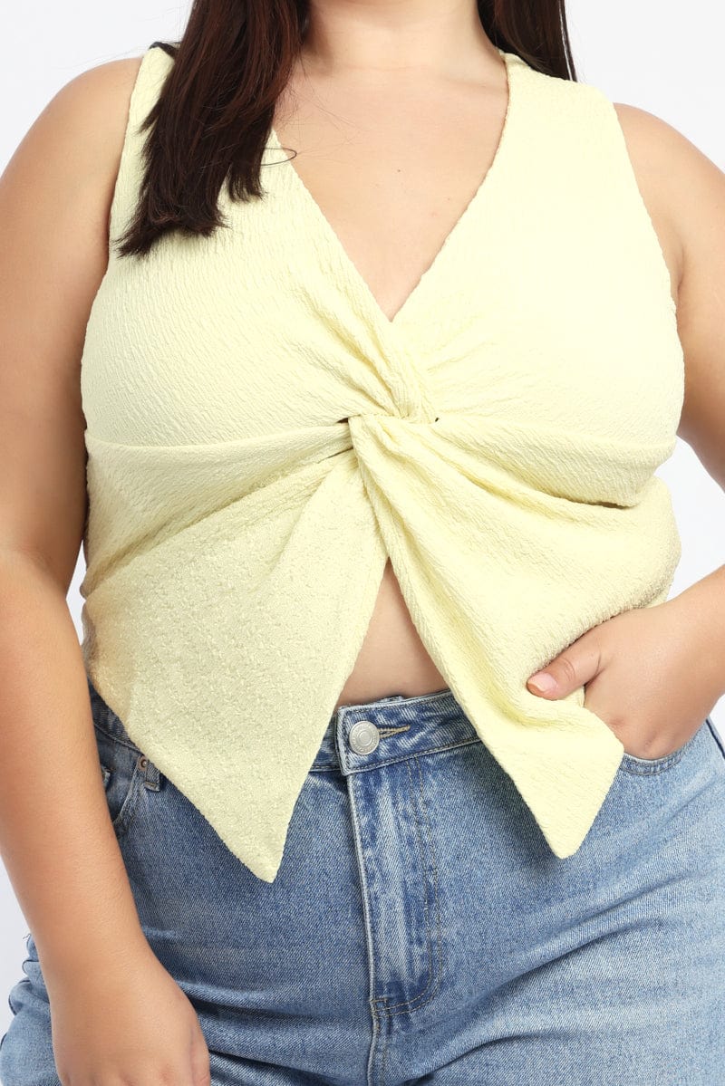 Yellow Textured Top Twist Sleeveless for YouandAll Fashion