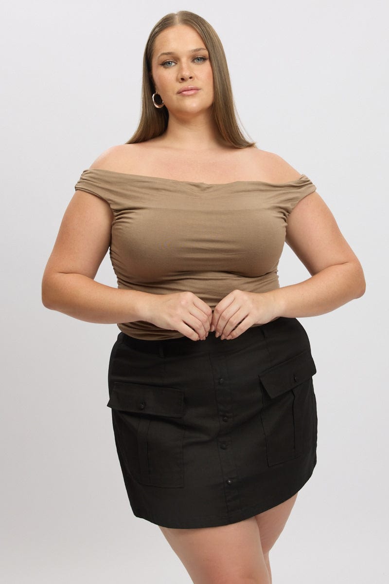 Brown Tank Top Cowl Neck Side Ruched for YouandAll Fashion