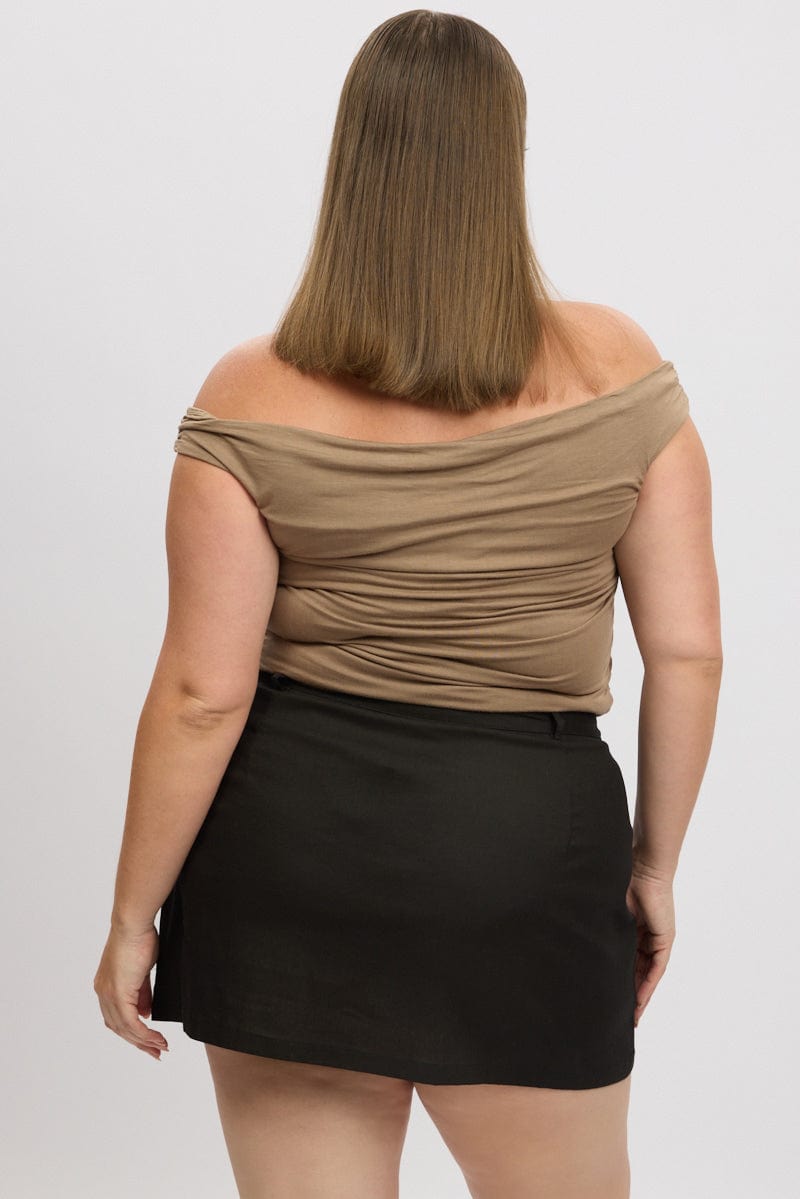 Brown Tank Top Cowl Neck Side Ruched for YouandAll Fashion