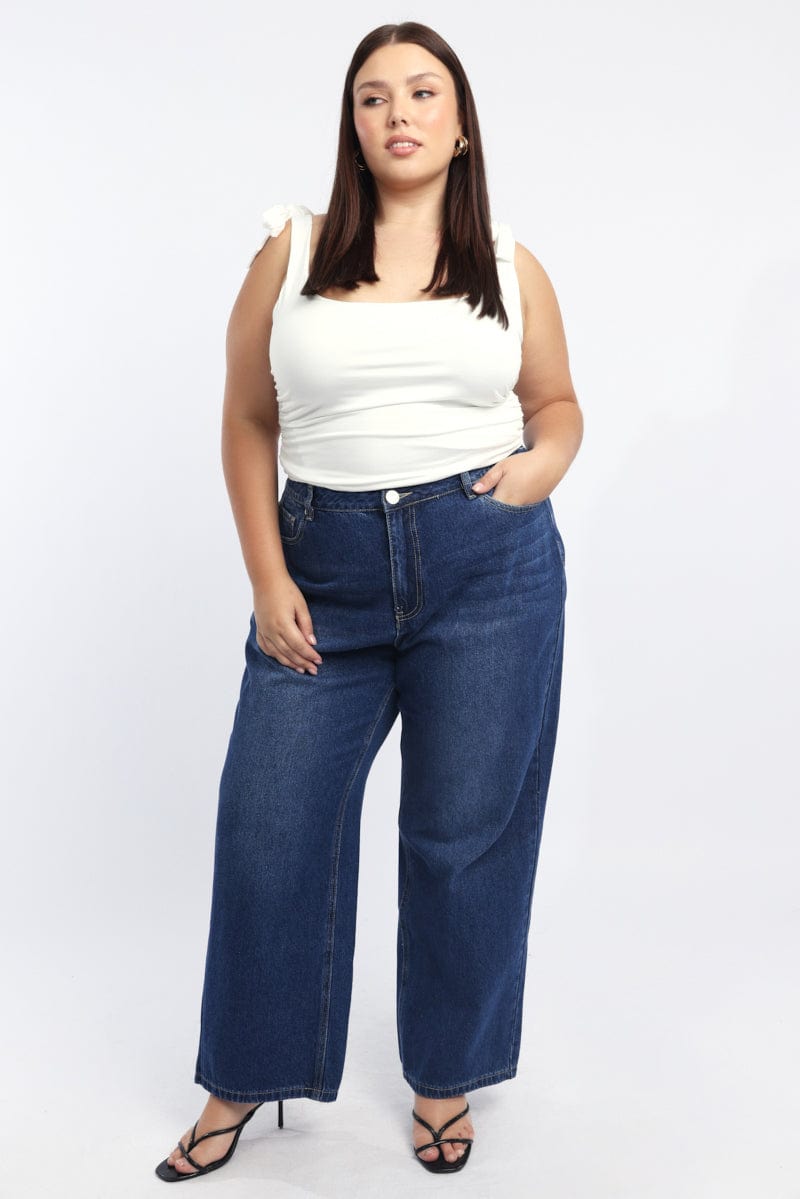 White Tank Top Tie Shoulder Side Ruched for YouandAll Fashion