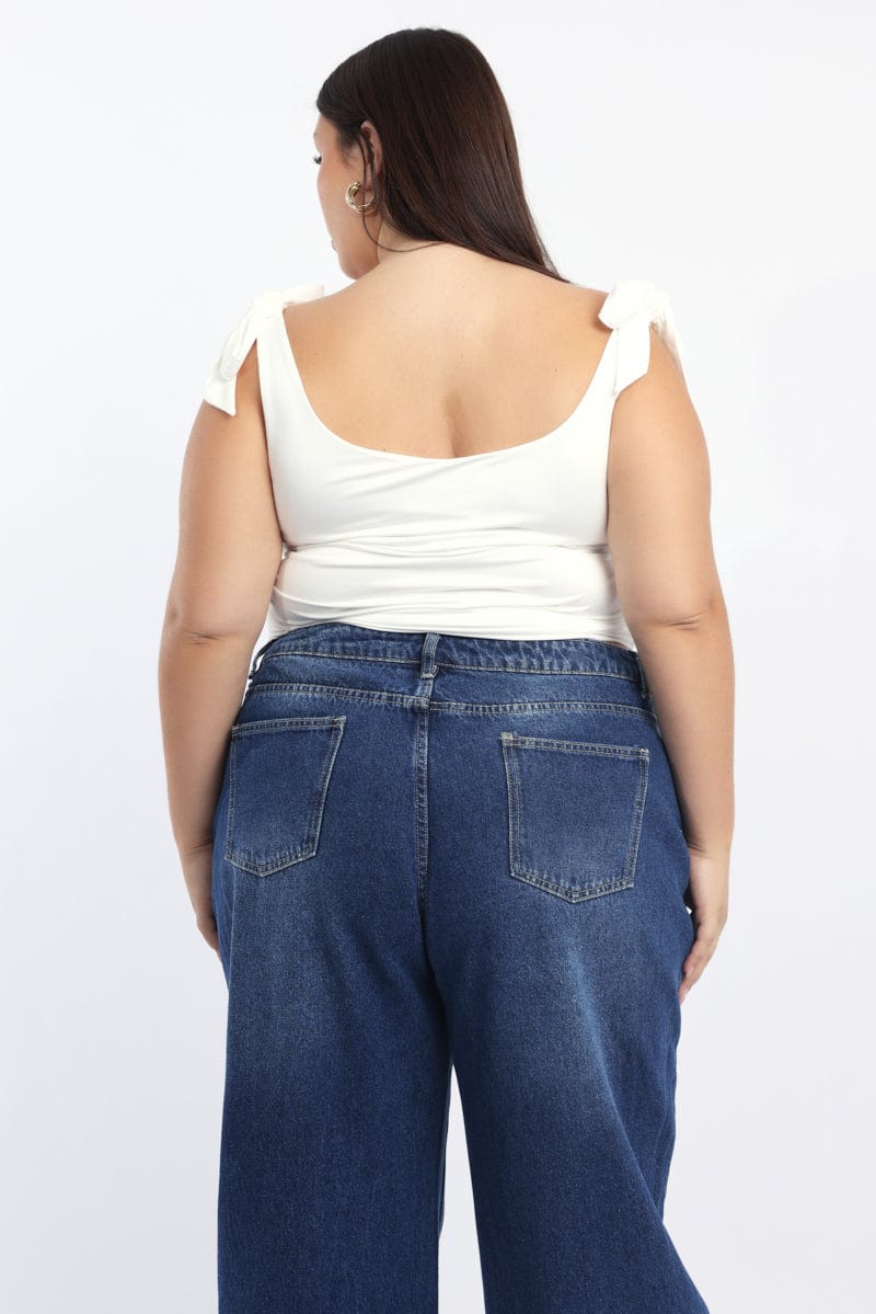 White Tank Top Tie Shoulder Side Ruched for YouandAll Fashion