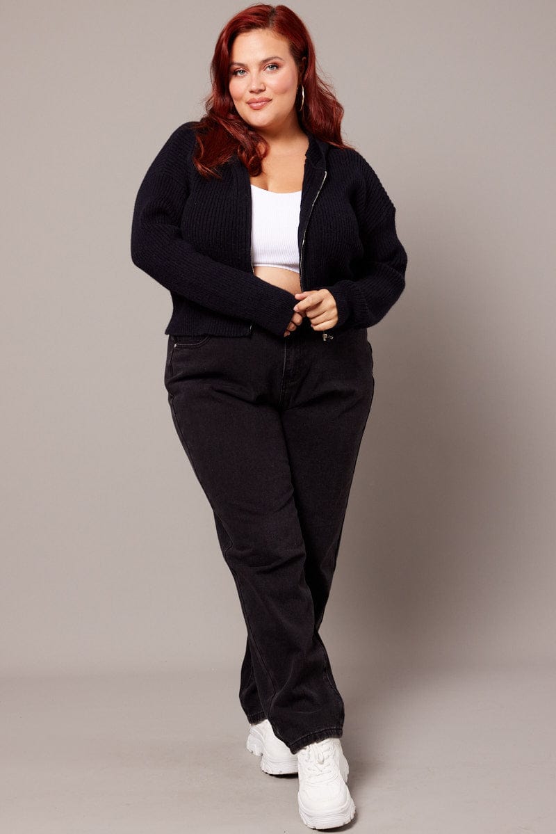 Black Knit Cardigan Long Sleeve Hooded You All1