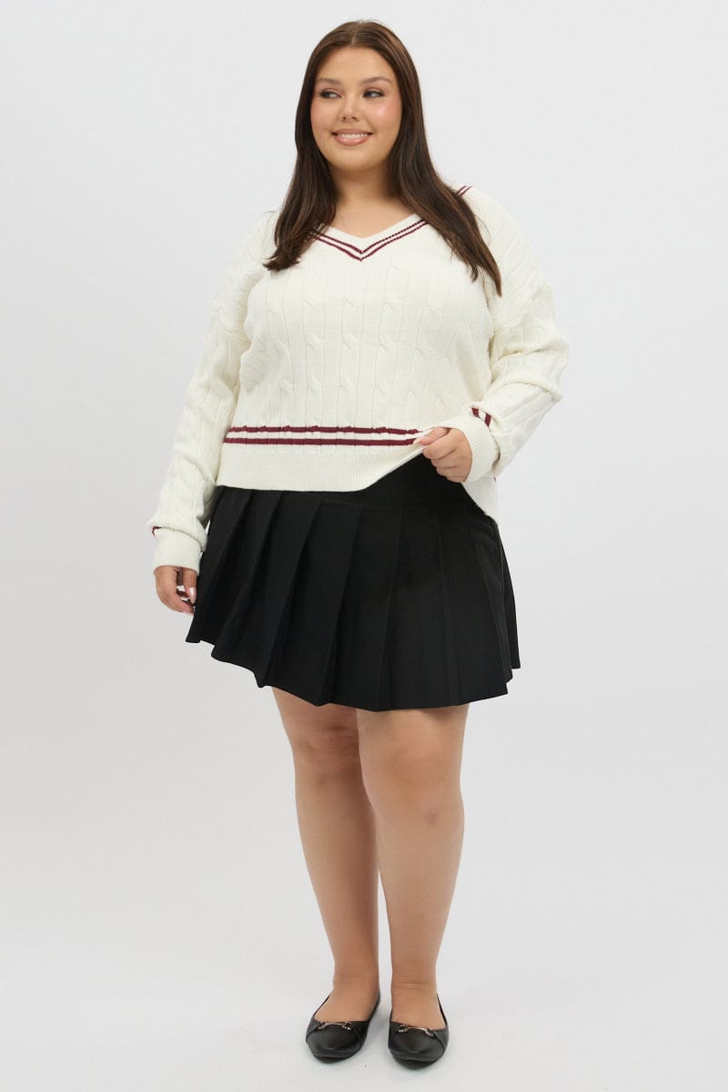 White Knit Jumper Long Sleeve V Neck for YouandAll Fashion