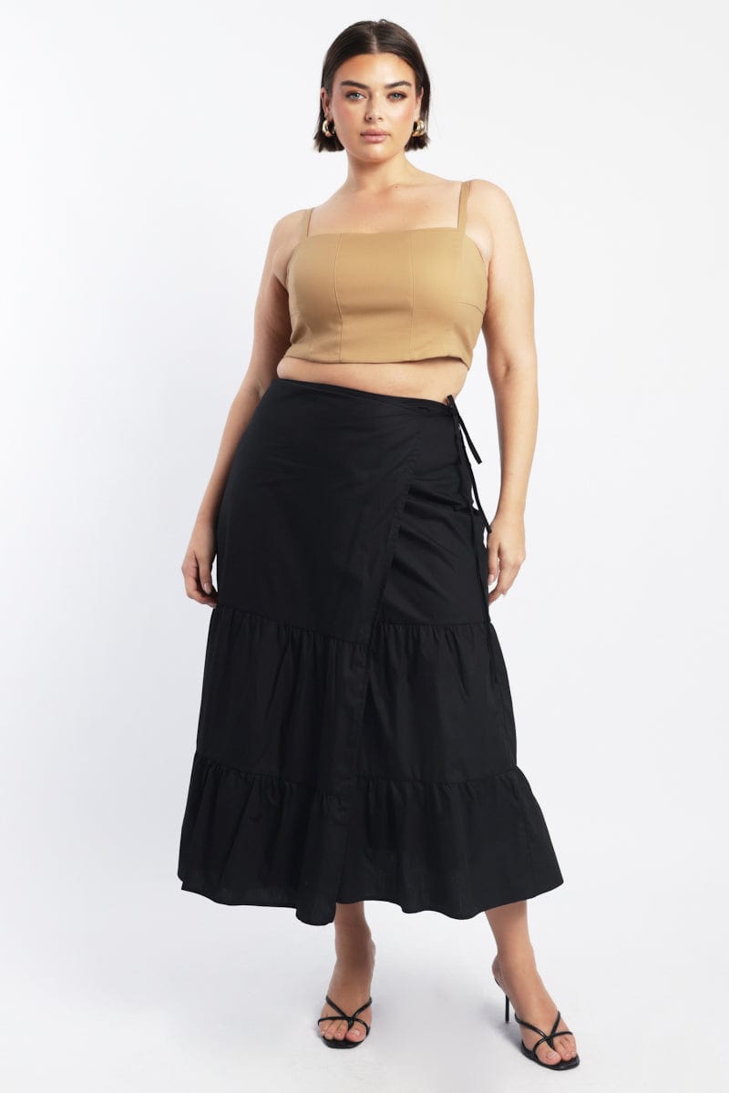 Black Wrap Cotton Poplin Blend Maxiskirt for YouandAll Fashion