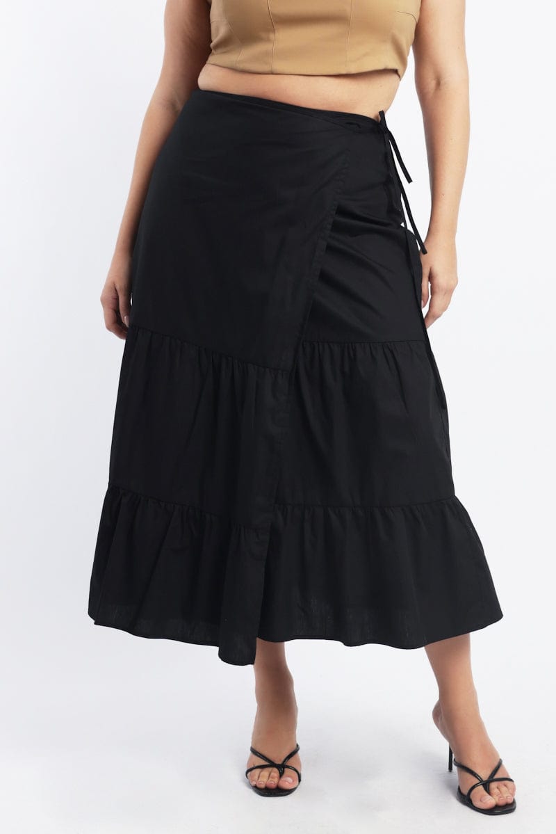 Black Wrap Cotton Poplin Blend Maxiskirt for YouandAll Fashion