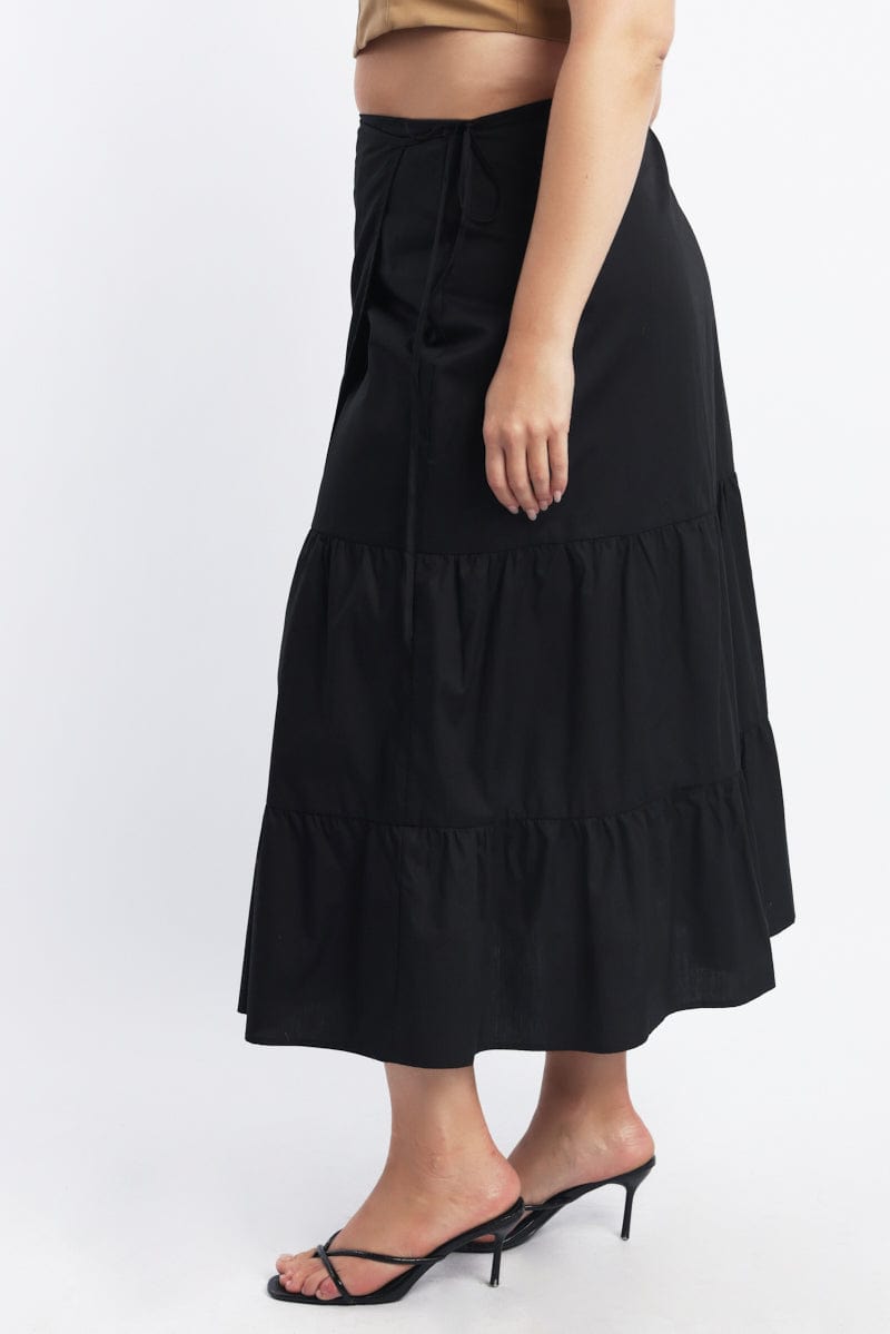 Black Wrap Cotton Poplin Blend Maxiskirt for YouandAll Fashion