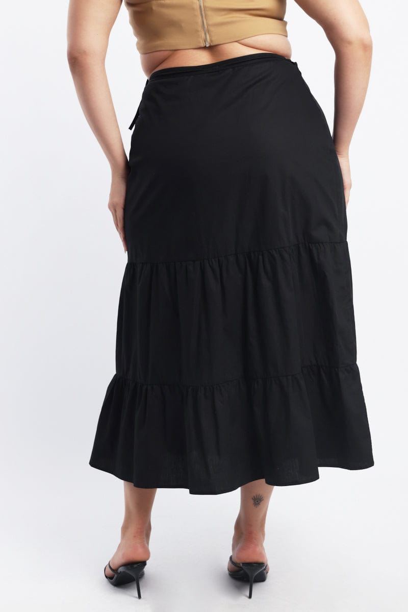 Black Wrap Cotton Poplin Blend Maxiskirt for YouandAll Fashion