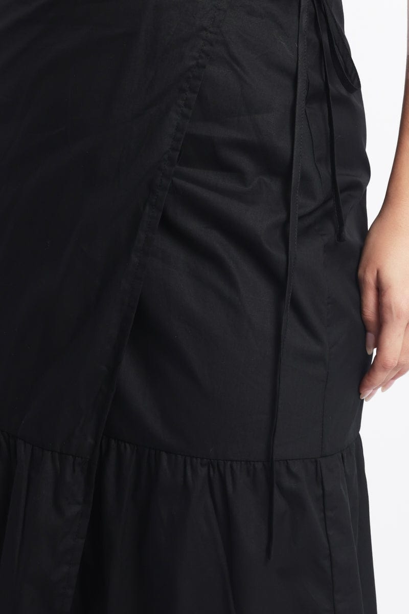Black Wrap Cotton Poplin Blend Maxiskirt for YouandAll Fashion