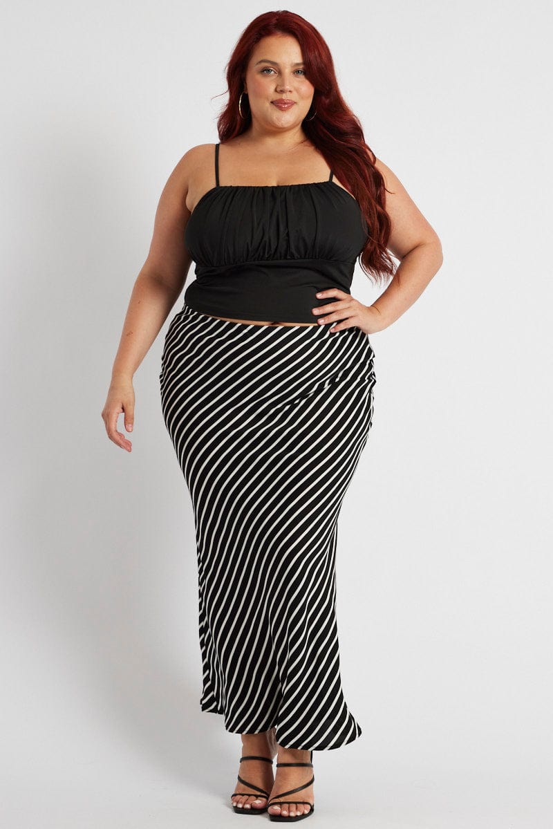 Black Stripe Bias Stripe Maxi Skirt You All - Main Image