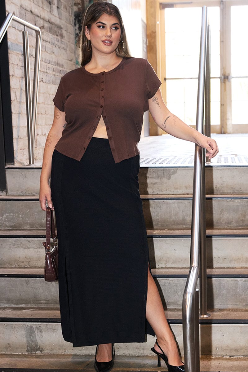 Black Double Split Knit Midi Skirt You All1