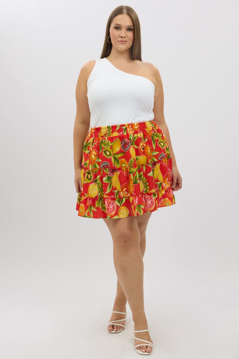 Red Abstract Holiday Fruit Print Mini Skirt for YouandAll Fashion