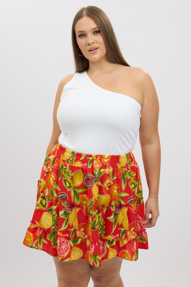 Red Abstract Holiday Fruit Print Mini Skirt for YouandAll Fashion