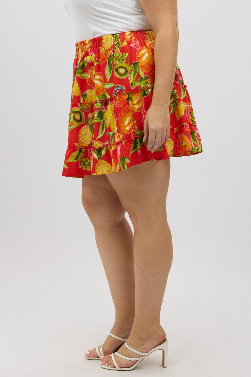 Red Abstract Holiday Fruit Print Mini Skirt for YouandAll Fashion