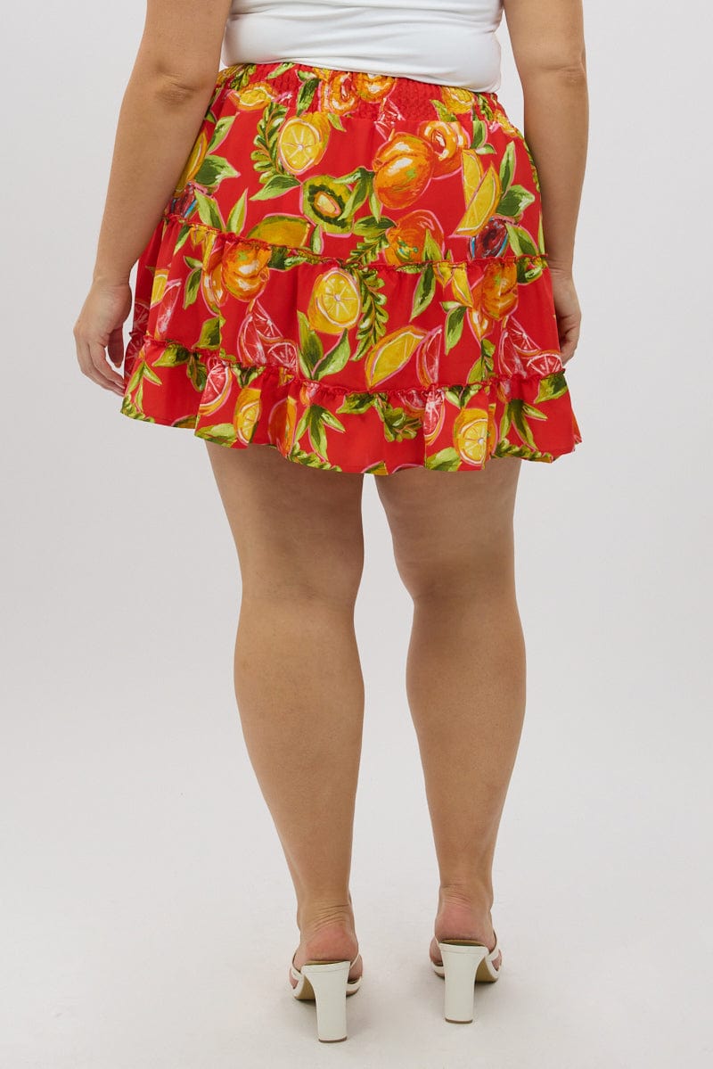Red Abstract Holiday Fruit Print Mini Skirt for YouandAll Fashion