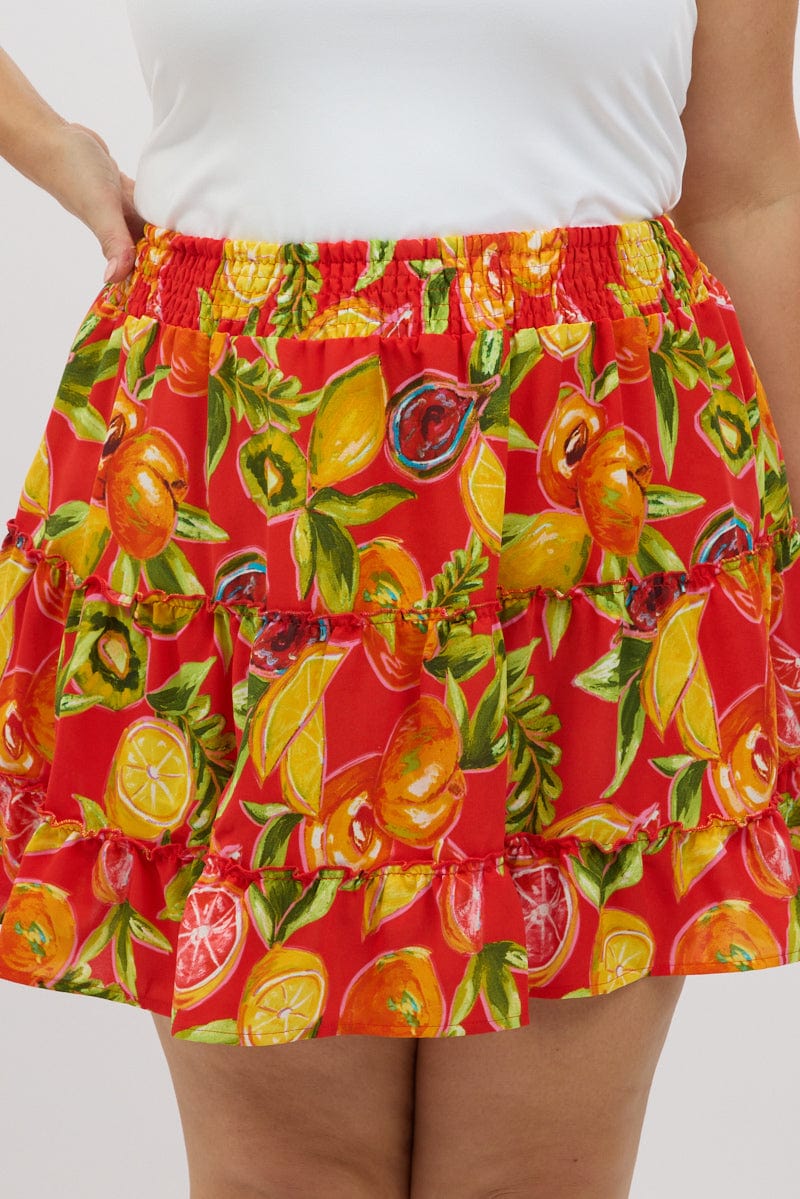 Red Abstract Holiday Fruit Print Mini Skirt for YouandAll Fashion
