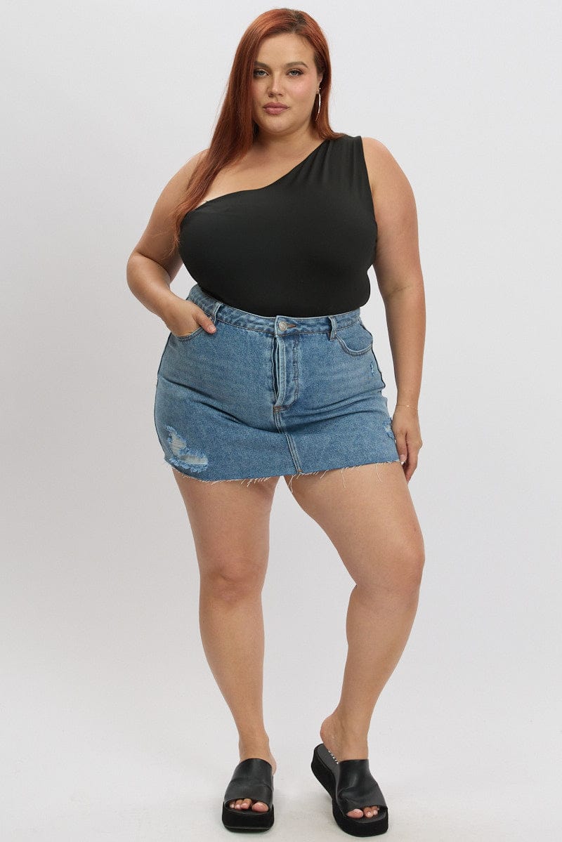 Denim Distressed Mini Skirt You All - Main Image