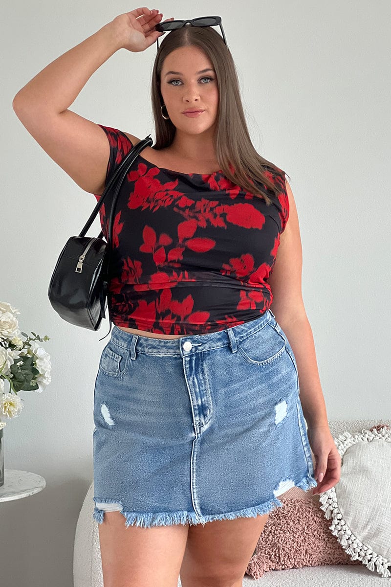 Denim Contrast Stitch Distressed Mini Skirt You All