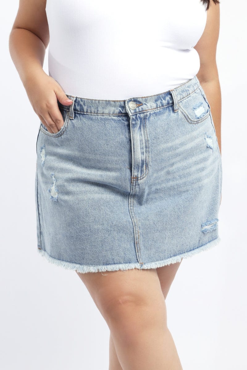 Denim Acid Wash Elastic Back Mini Skirt for YouandAll Fashion