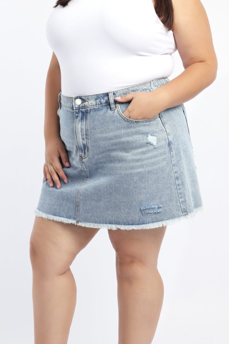 Denim Acid Wash Elastic Back Mini Skirt for YouandAll Fashion