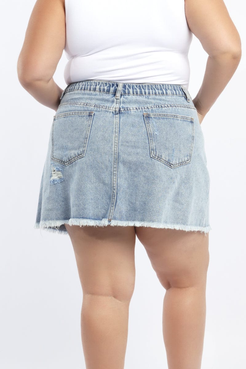 Denim Acid Wash Elastic Back Mini Skirt for YouandAll Fashion