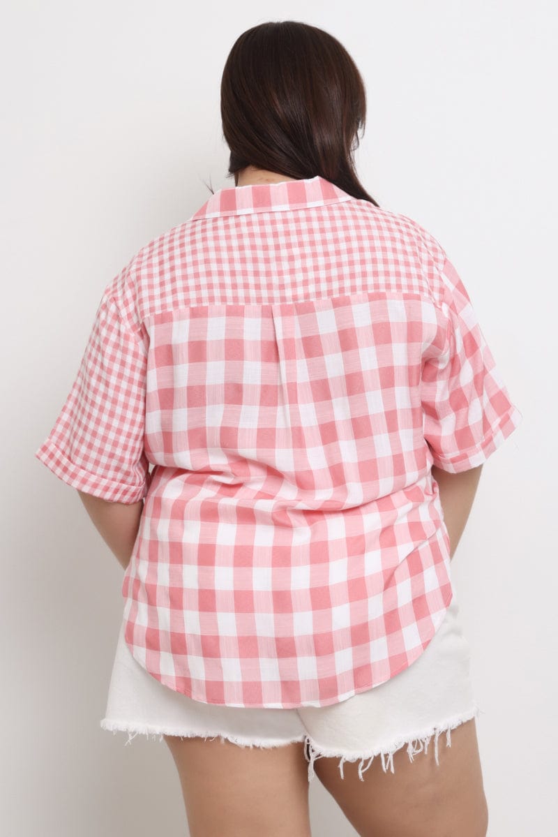 Pink Check Relaxed Shirt Short Sleeve Mixed Check for YouandAll Fashion