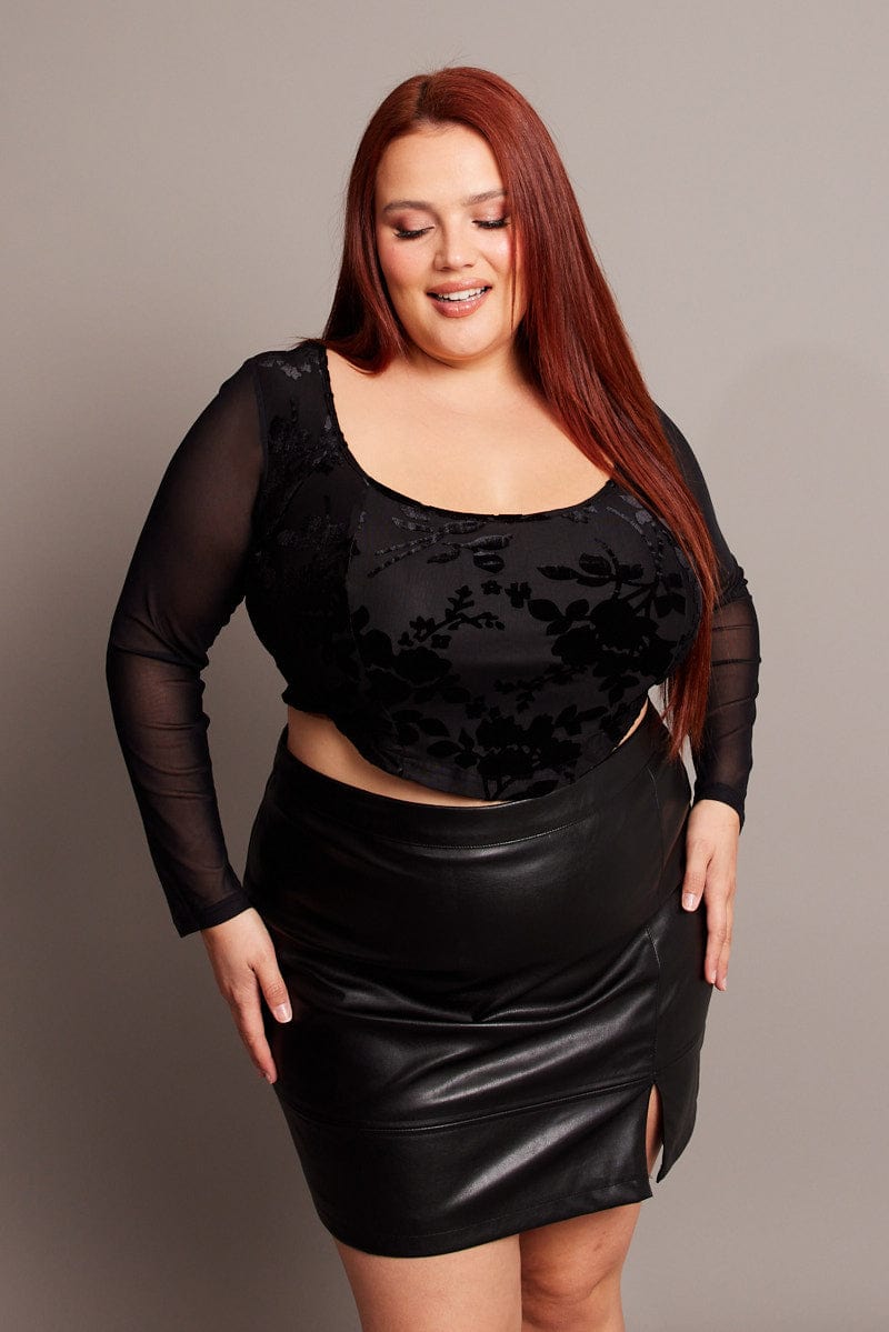 Black Crop Top Long Sleeve Mesh You All1