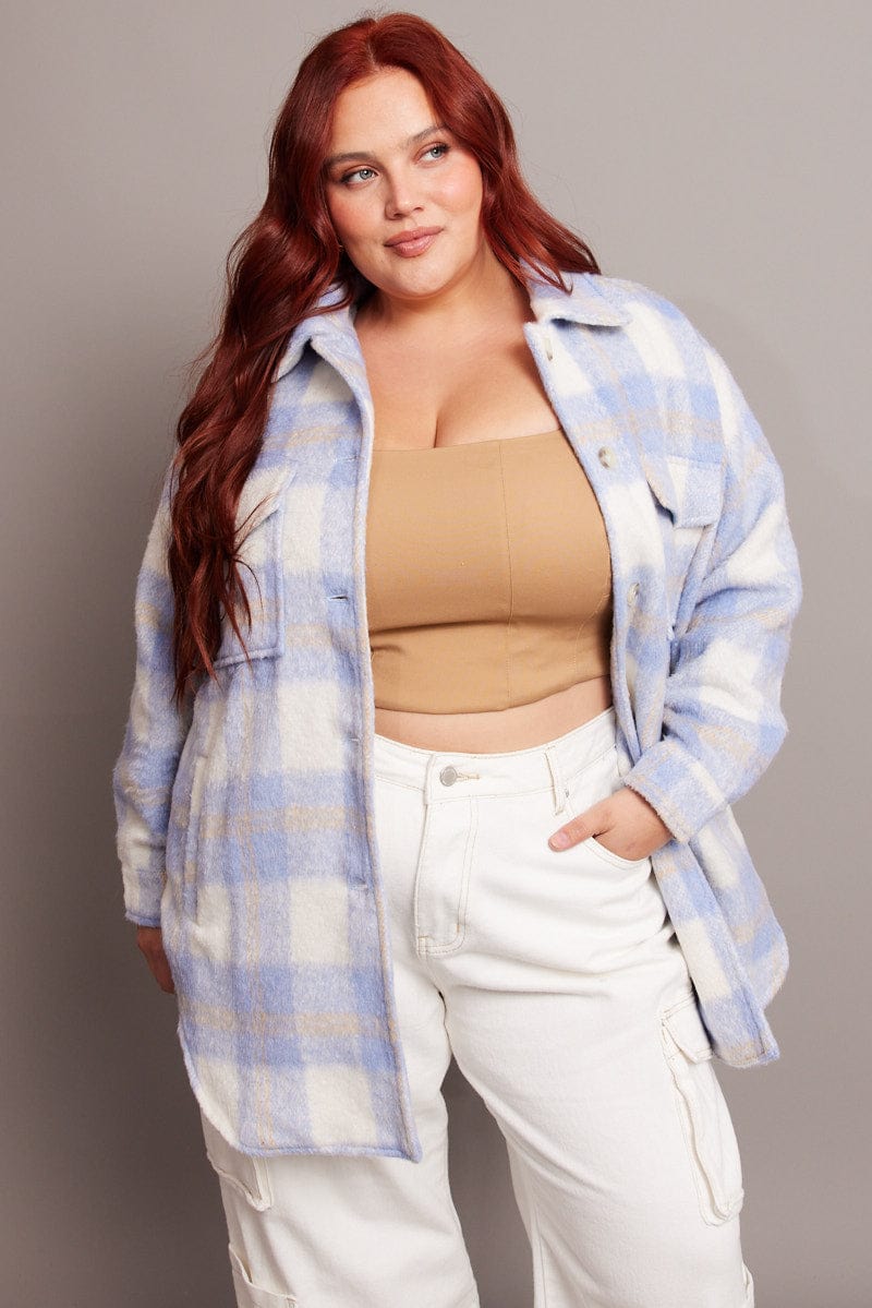 Blue Check Check Shacket Long Sleeve You All - Main Image