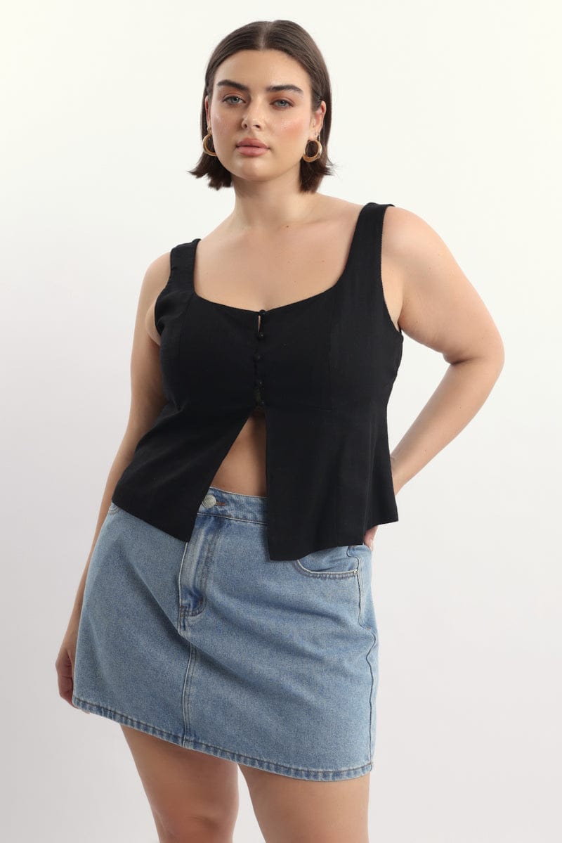 Black Open Front Top Sleeveless Linen Blend for YouandAll Fashion