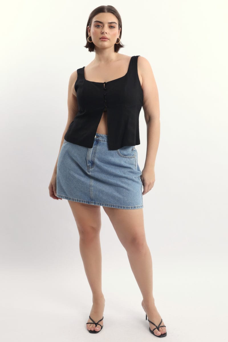 Black Open Front Top Sleeveless Linen Blend for YouandAll Fashion