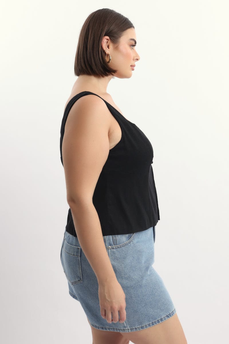 Black Open Front Top Sleeveless Linen Blend for YouandAll Fashion