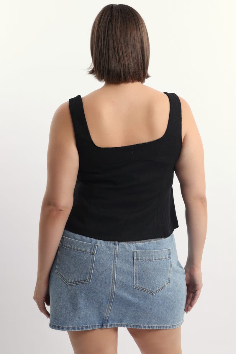 Black Open Front Top Sleeveless Linen Blend for YouandAll Fashion