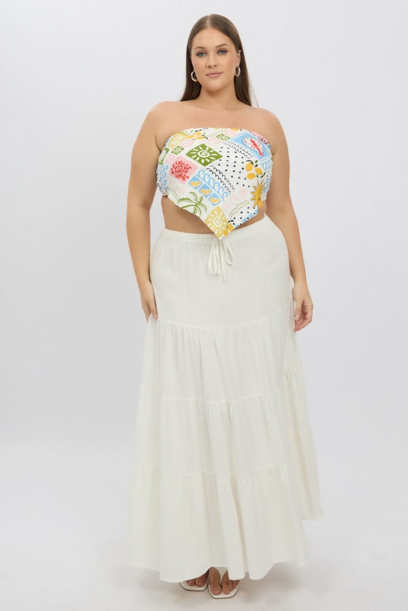 Blue Abstract Scarf Top Strapless Linen Blend for YouandAll Fashion