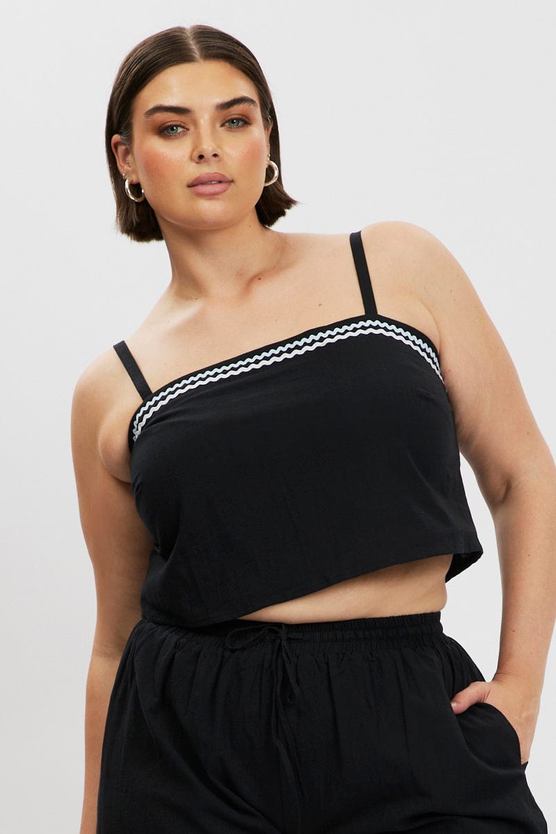 Black Cami Top Crop Ric Rac for YouandAll Fashion