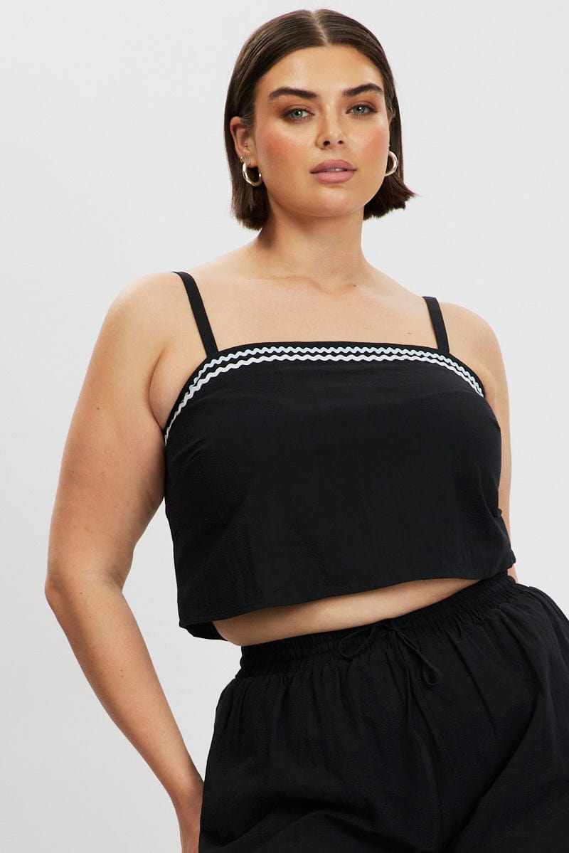 Black Cami Top Crop Ric Rac for YouandAll Fashion