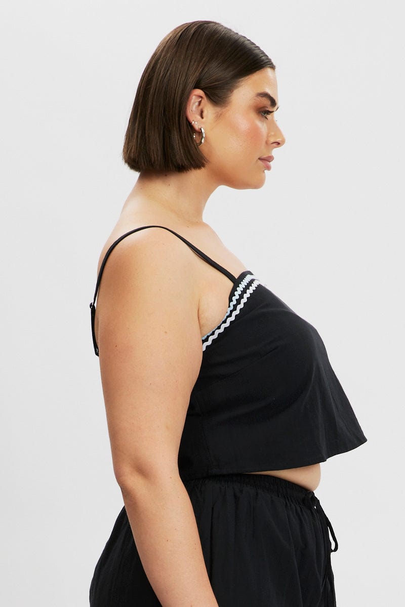 Black Cami Top Crop Ric Rac for YouandAll Fashion