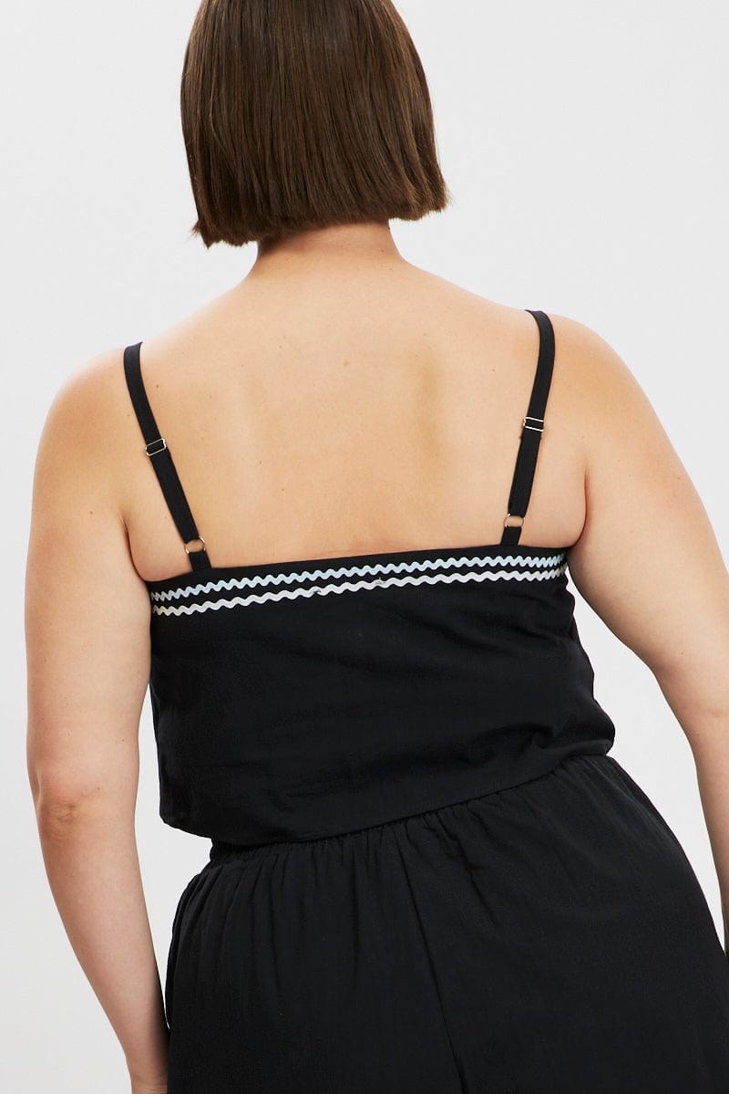Black Cami Top Crop Ric Rac for YouandAll Fashion