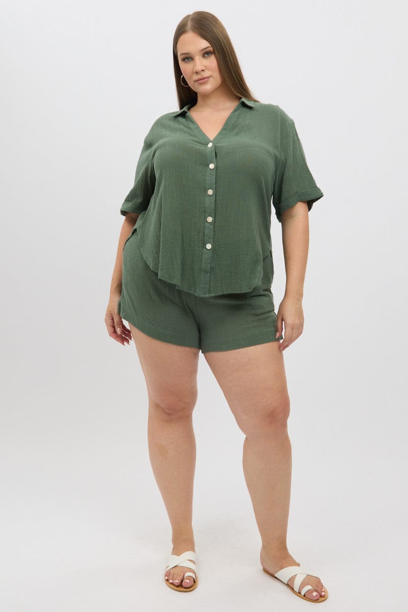 Green Relaxed Shirt Short Sleeve for YouandAll Fashion