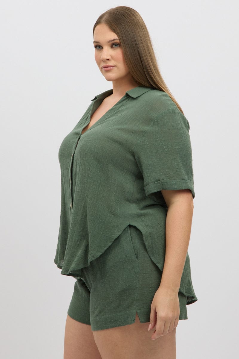 Green Relaxed Shirt Short Sleeve for YouandAll Fashion