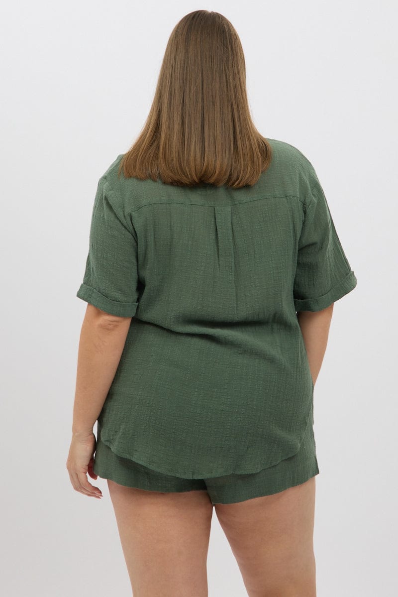 Green Relaxed Shirt Short Sleeve for YouandAll Fashion