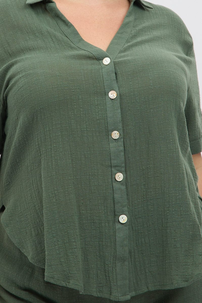 Green Relaxed Shirt Short Sleeve for YouandAll Fashion