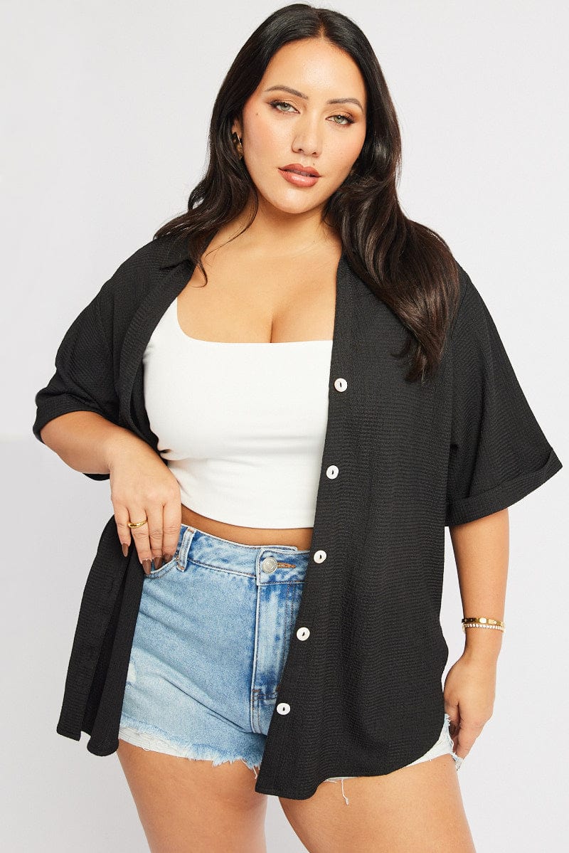 Black Textured Shirt Short Sleeve for YouandAll Fashion