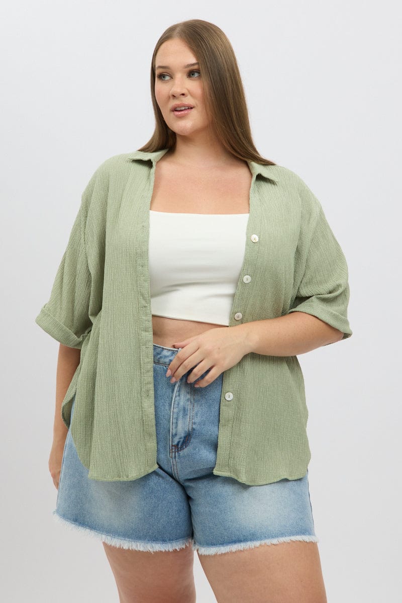Green Textured Shirt Short Sleeve for YouandAll Fashion