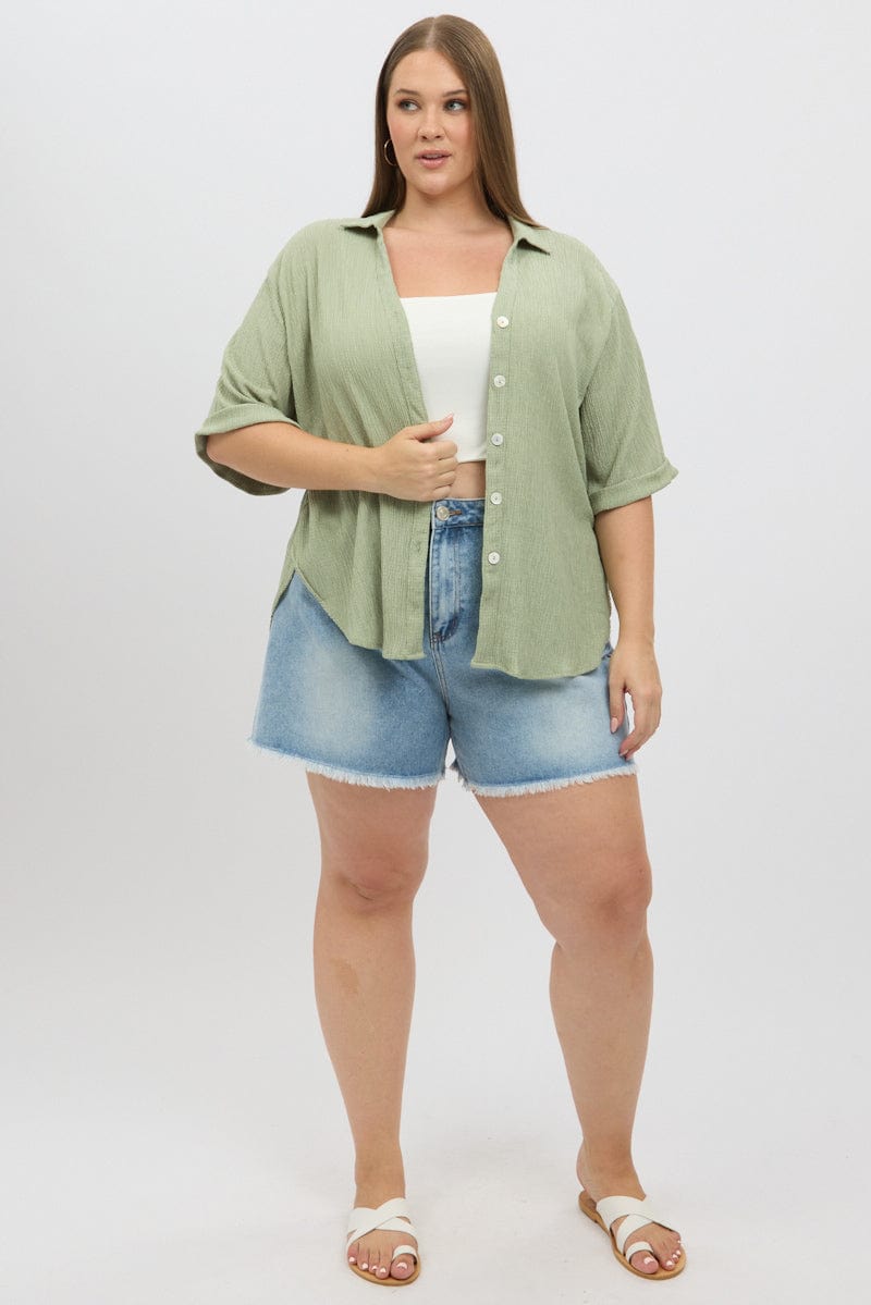 Green Textured Shirt Short Sleeve for YouandAll Fashion